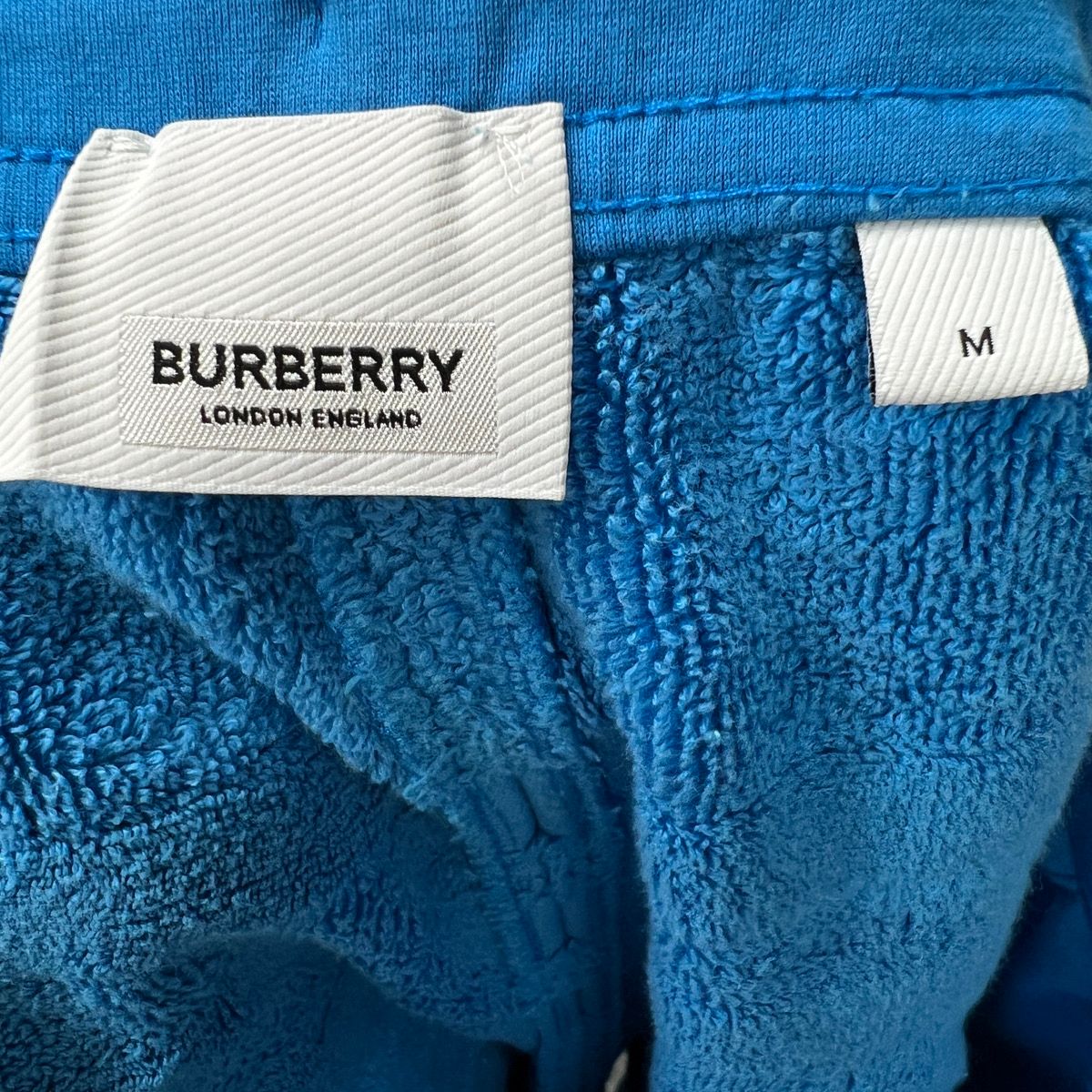 BURBERRY 美品 バーバリー パイル チェック コットン セットアップ 半袖Tシャツ ハーフパンツ ウエストゴム 8071448/8071248 コットン ブルー ラバーロゴ カットソー ショーツ #M ABランク 中古 鑑定済 バーバリーセットアップ