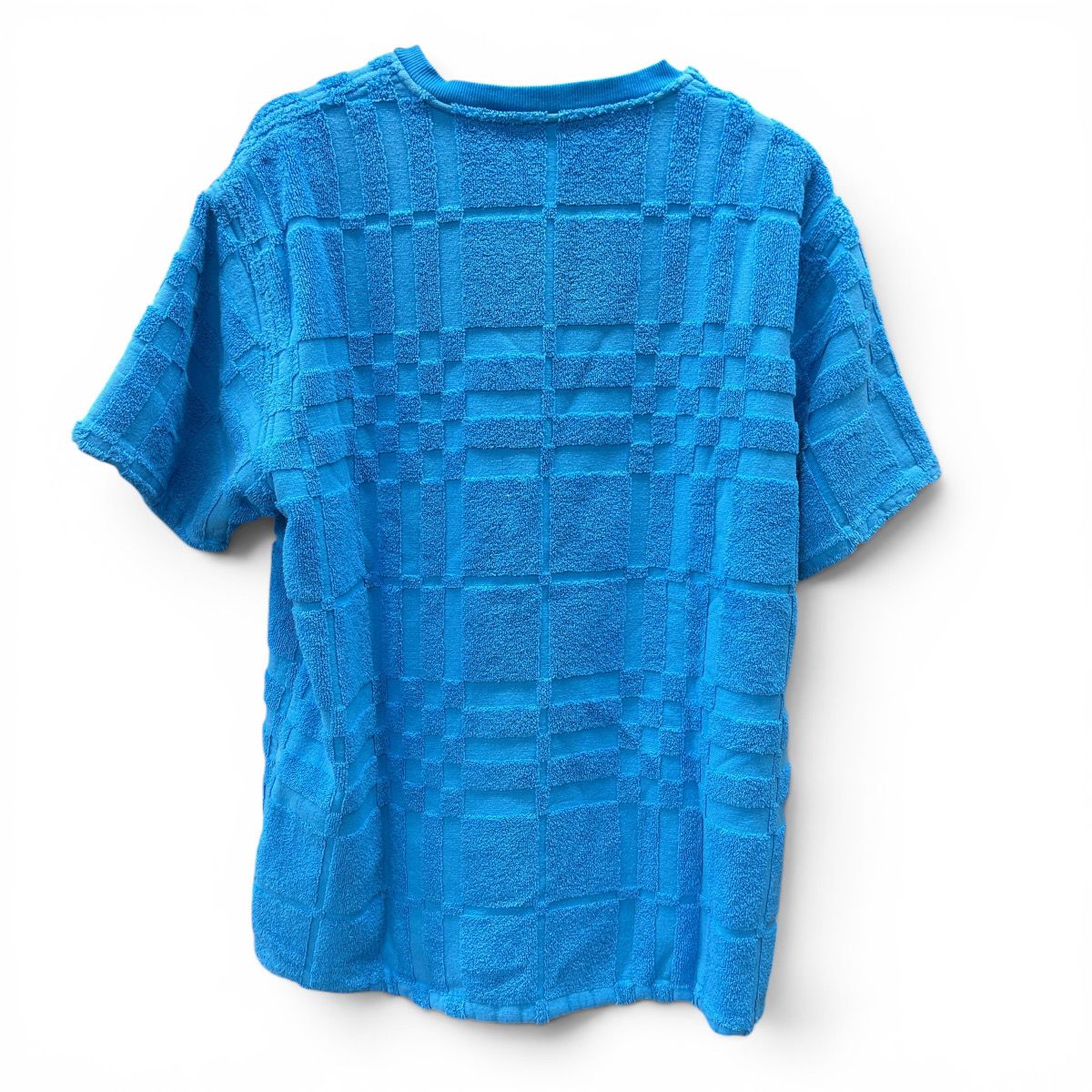 BURBERRY 美品 バーバリー パイル チェック コットン セットアップ 半袖Tシャツ ハーフパンツ ウエストゴム 8071448/8071248 コットン ブルー ラバーロゴ カットソー ショーツ #M ABランク 中古 鑑定済 バーバリーセットアップ