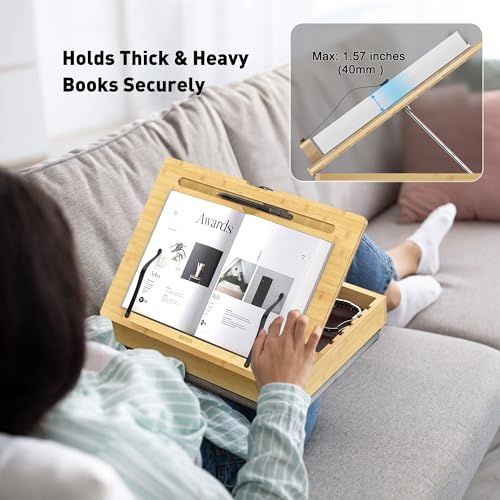 【新品】Abovetek 天然竹材製 ブックスタンド 収納付き ブック スタンド ブック ホルダ 読書 スタンド クックブック ホルダ レシピ レシピブックスタンド ブック スタンド 読書用 木製 膝上テーブル まくら テーブルクッション デ d0cfcb4f