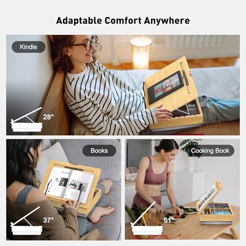 【新品】Abovetek 天然竹材製 ブックスタンド 収納付き ブック スタンド ブック ホルダ 読書 スタンド クックブック ホルダ レシピ レシピブックスタンド ブック スタンド 読書用 木製 膝上テーブル まくら テーブルクッション デ d0cfcb4f