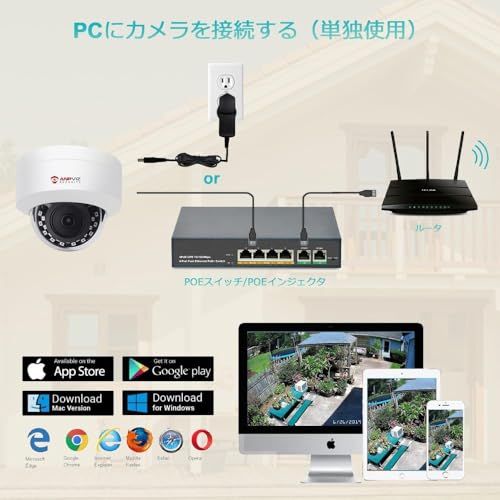 【新品】Anpviz 超HD IP POE 防犯カメラ PoE給電 ONVIF対応 人感検知 アラーム 暗視撮影 全天候機能 監視カメラ 2.8 mmレンズ 音声マイク内蔵 IP66防水防塵 73455acd