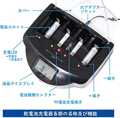 【新品】電池充電器 アルカリ ニッケル水素 ニッカド電池 単1、単2、単3、単4、9V 使い捨て再利用マルチ液晶デイスプレイ マルチチャージャー 03320b6f