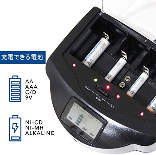 【新品】電池充電器 アルカリ ニッケル水素 ニッカド電池 単1、単2、単3、単4、9V 使い捨て再利用マルチ液晶デイスプレイ マルチチャージャー 03320b6f