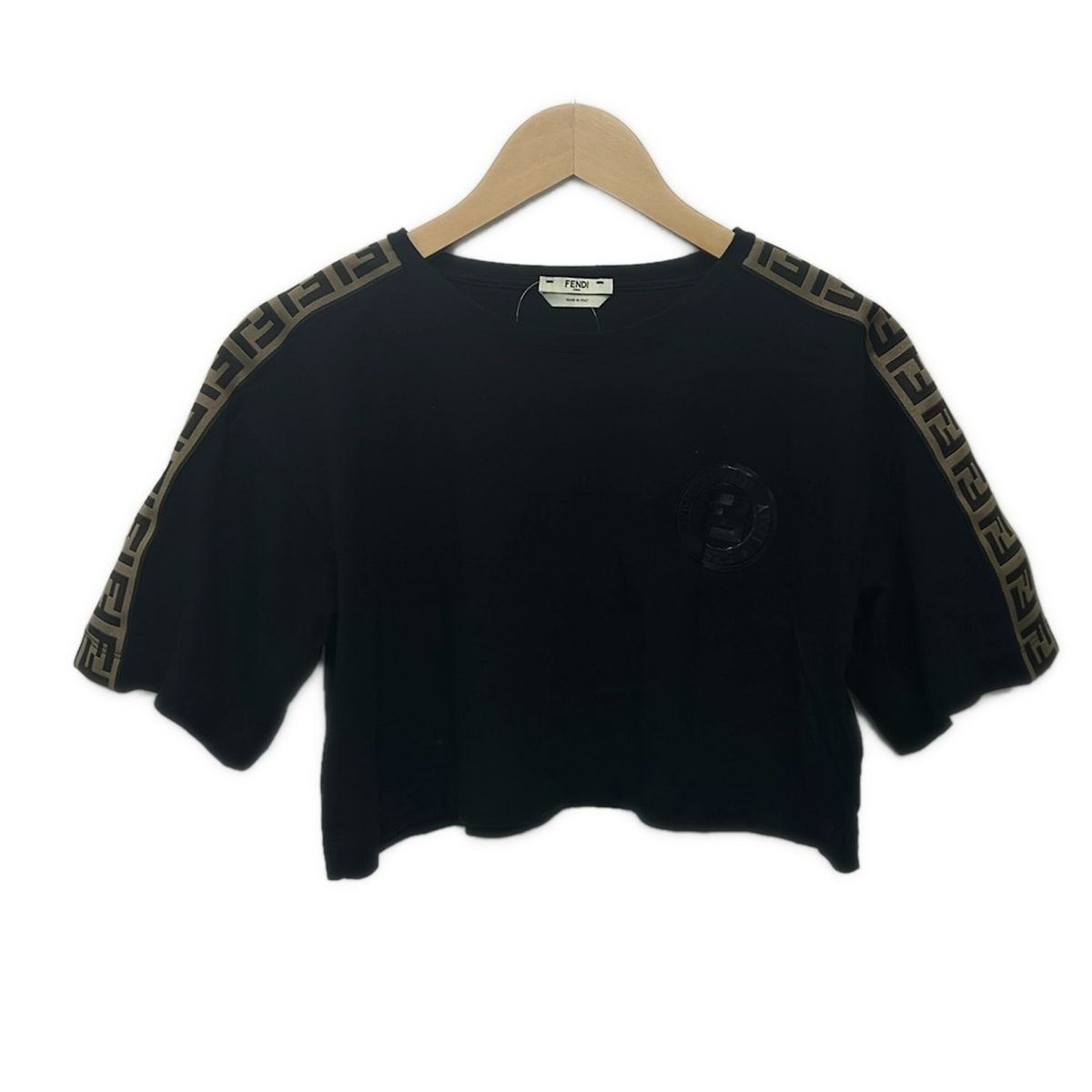 FENDI(フェンディ) 半袖カットソー サイズS レディース美品 - 黒×ブラウン クルーネック/ショート丈