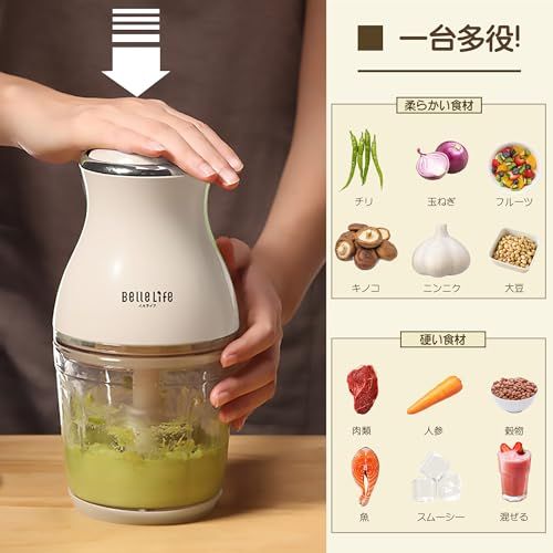 【新品】BelleLife フードプロセッサー ミキサー みじん切り器 チョッパー 電動 ブレンダー 電動大根おろし器 大根おろし 静音 フードチョッパー 低騒音 かき氷器 小型 コンパクト 離乳食 スムージー ?肉机 潰す 混ぜる 刻む お e9b300c5