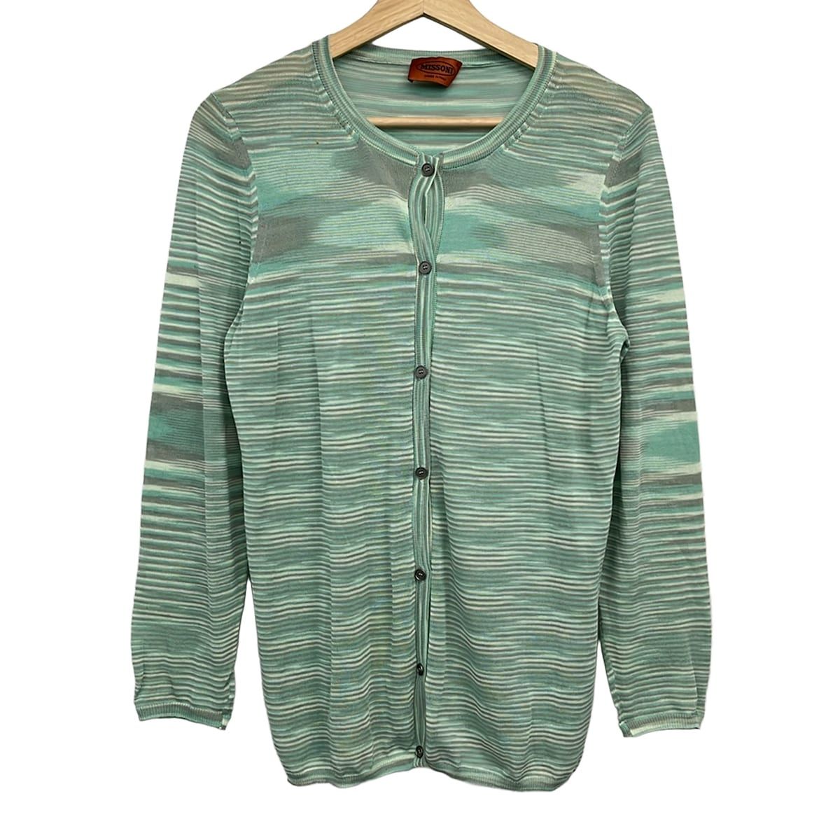 MISSONI - MISSONI(ミッソーニ) カーディガン サイズ46 L レディース美品  - ライトピンク×ライトイエロー×マルチ 長袖/ボーダー MISSONI(ミッソーニ) カーディガン サイズ46 L レディース - ライト
