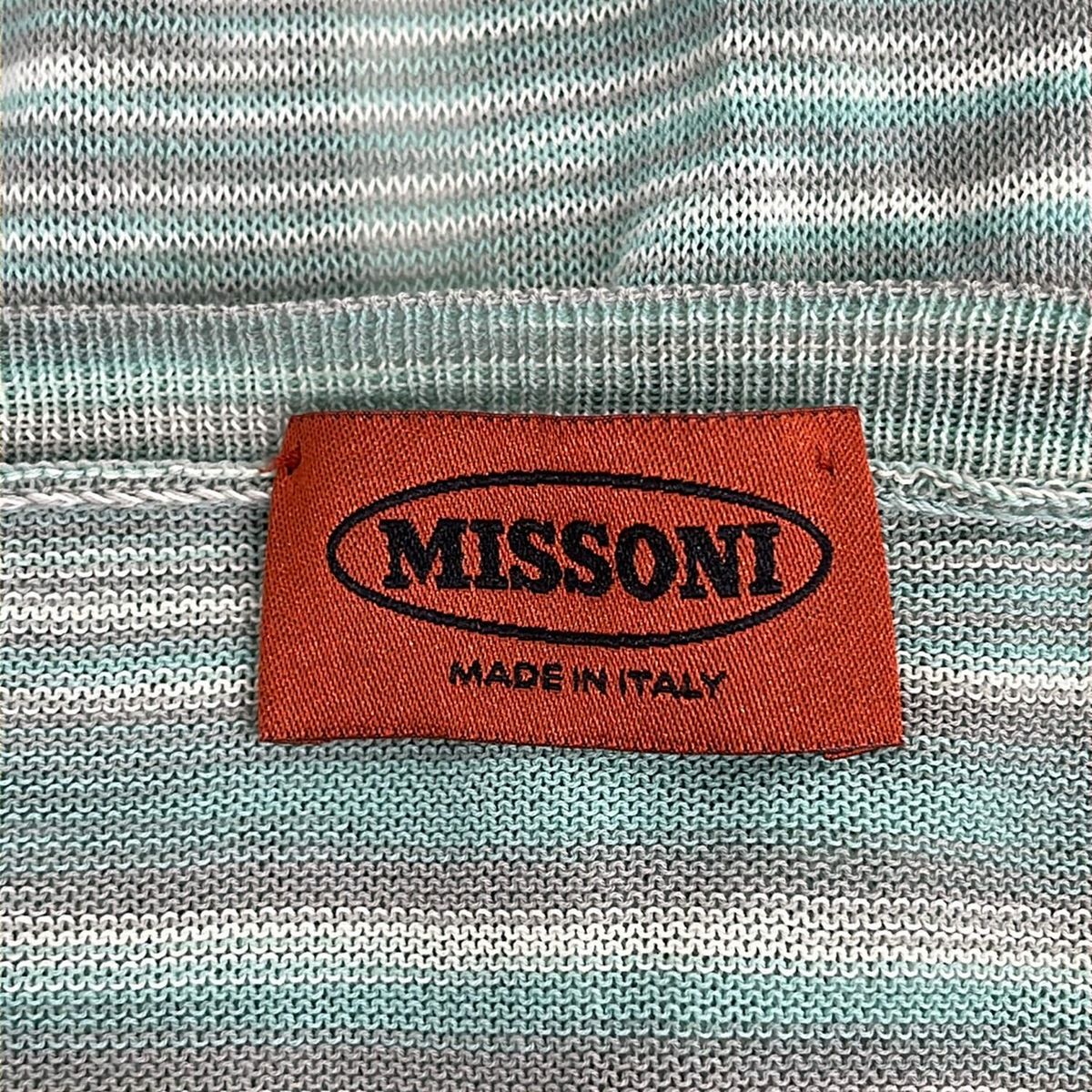 MISSONI(ミッソーニ) カーディガン サイズ46 L レディース - ライトグリーン×ライトグレー×アイボリー 長袖/ボーダー
