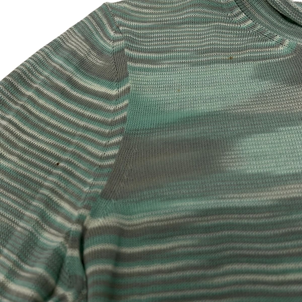 MISSONI(ミッソーニ) カーディガン サイズ46 L レディース - ライトグリーン×ライトグレー×アイボリー 長袖/ボーダー