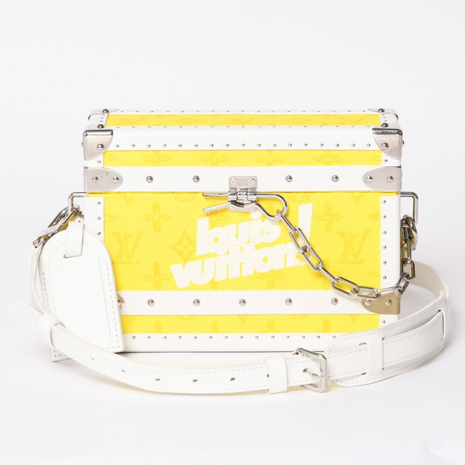 極美品 LOUISVUITTON ルイヴィトン モノグラム ヴァージル ノグラムロゴクラッチボックス M45869 トランク イエロー ショルダーバッグ 中古 4a002125