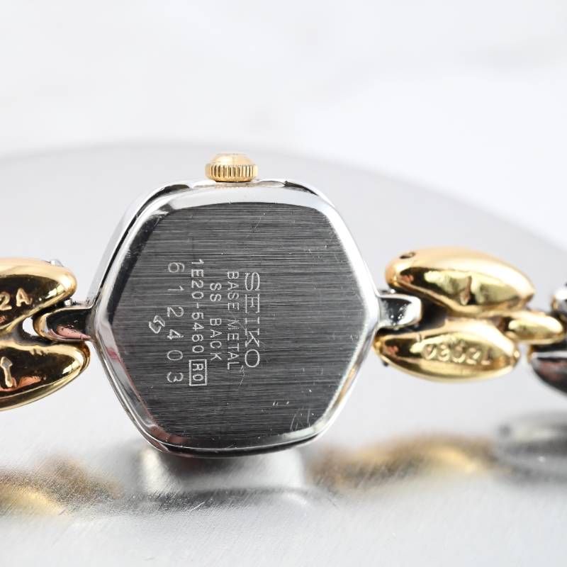 SEIKO セイコー 1E20-0790 レディース ヴィンテージ 六角形 ヘキサゴン ケース シャンパン文字盤 オーバルリンクブレス ツートン 日本製 稼働品 電池交換済