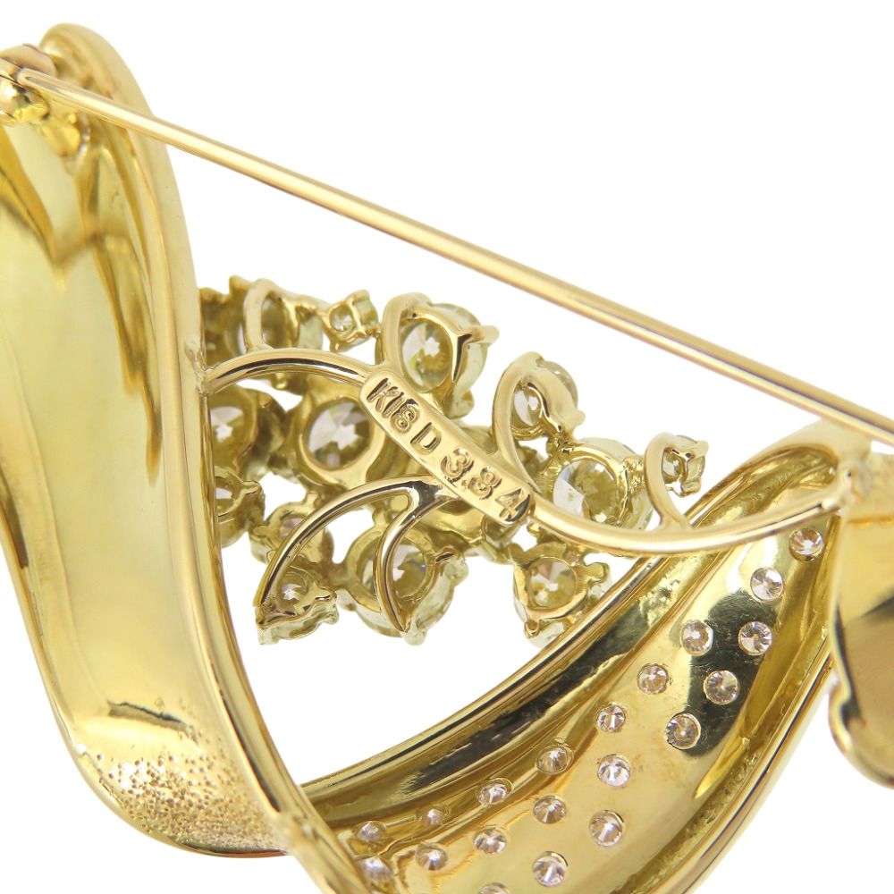 新品同様 K18YG ダイヤ3.84ct ブローチ ダイヤモンド イエローゴールド ジュエリー 0068【中古】