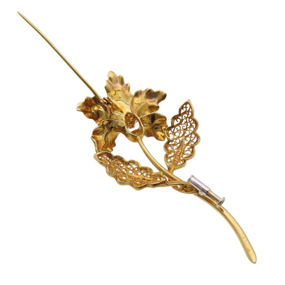 美品 K18YG ダイヤ0.40ct フラワーモチーフ ブローチ イエローゴールド/ダイヤモンド ジュエリー 0057【中古】 レディース