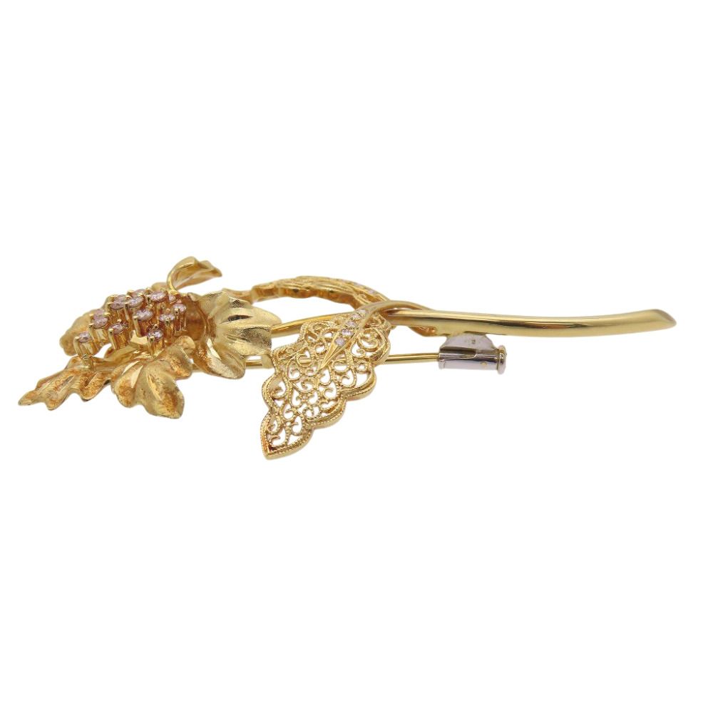 美品 K18YG ダイヤ0.40ct フラワーモチーフ ブローチ イエローゴールド/ダイヤモンド ジュエリー 0057【中古】 レディース