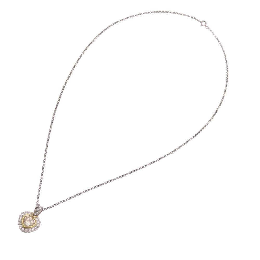 美品 ハートシェイプダイヤ1.693ct / ダイヤ0.44ct Pt900 / K18YG / Pt850 ネックレス ダイヤモンド プラチナ ジュエリー 0074【中古】