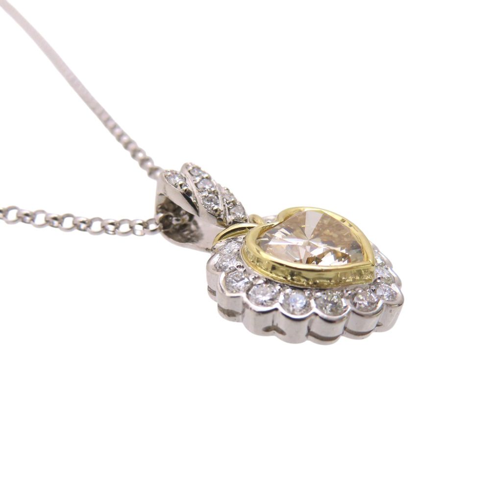 美品 ハートシェイプダイヤ1.693ct / ダイヤ0.44ct Pt900 / K18YG / Pt850 ネックレス ダイヤモンド プラチナ ジュエリー 0074【中古】