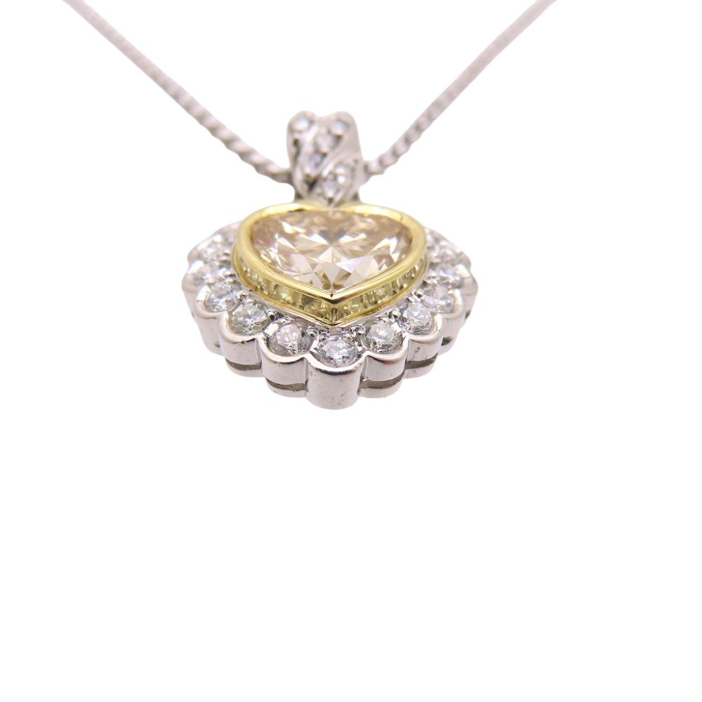 美品 ハートシェイプダイヤ1.693ct / ダイヤ0.44ct Pt900 / K18YG / Pt850 ネックレス ダイヤモンド プラチナ ジュエリー 0074【中古】