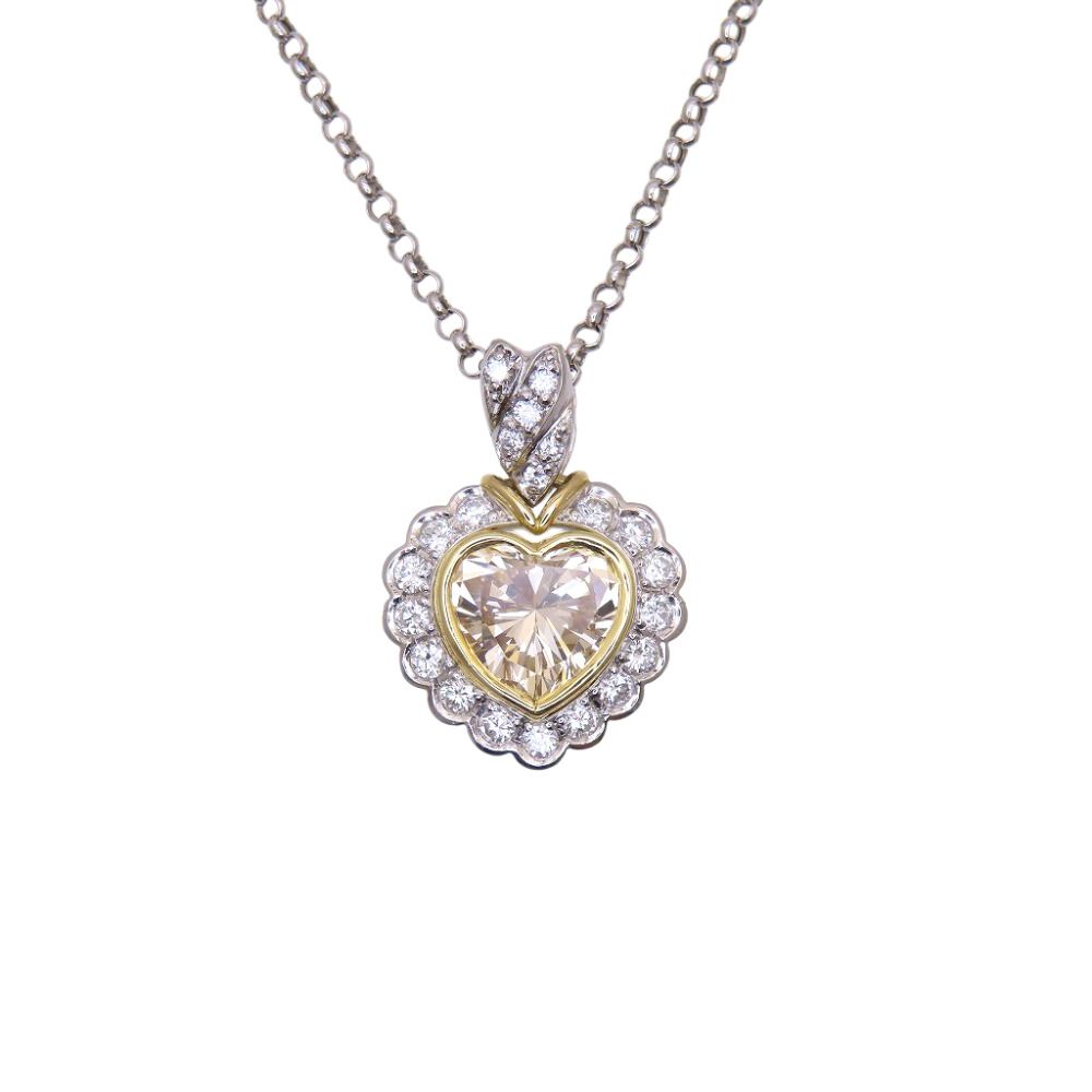 美品 ハートシェイプダイヤ1.693ct / ダイヤ0.44ct Pt900 / K18YG / Pt850 ネックレス ダイヤモンド プラチナ ジュエリー 0074【中古】