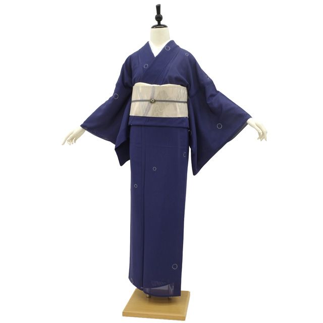 中古】 夏物 小紋 着物 リサイクル 単衣 正絹 高島屋 扱い 駒絽 紺色