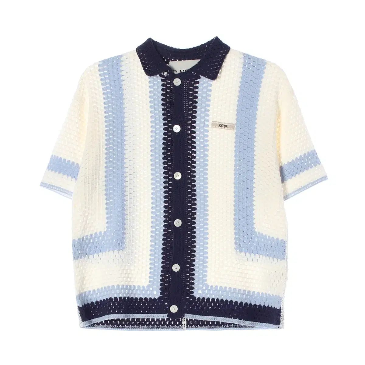 セター SATUR 25SS ボヘミアン クロシェ シャツ ニット ブルー