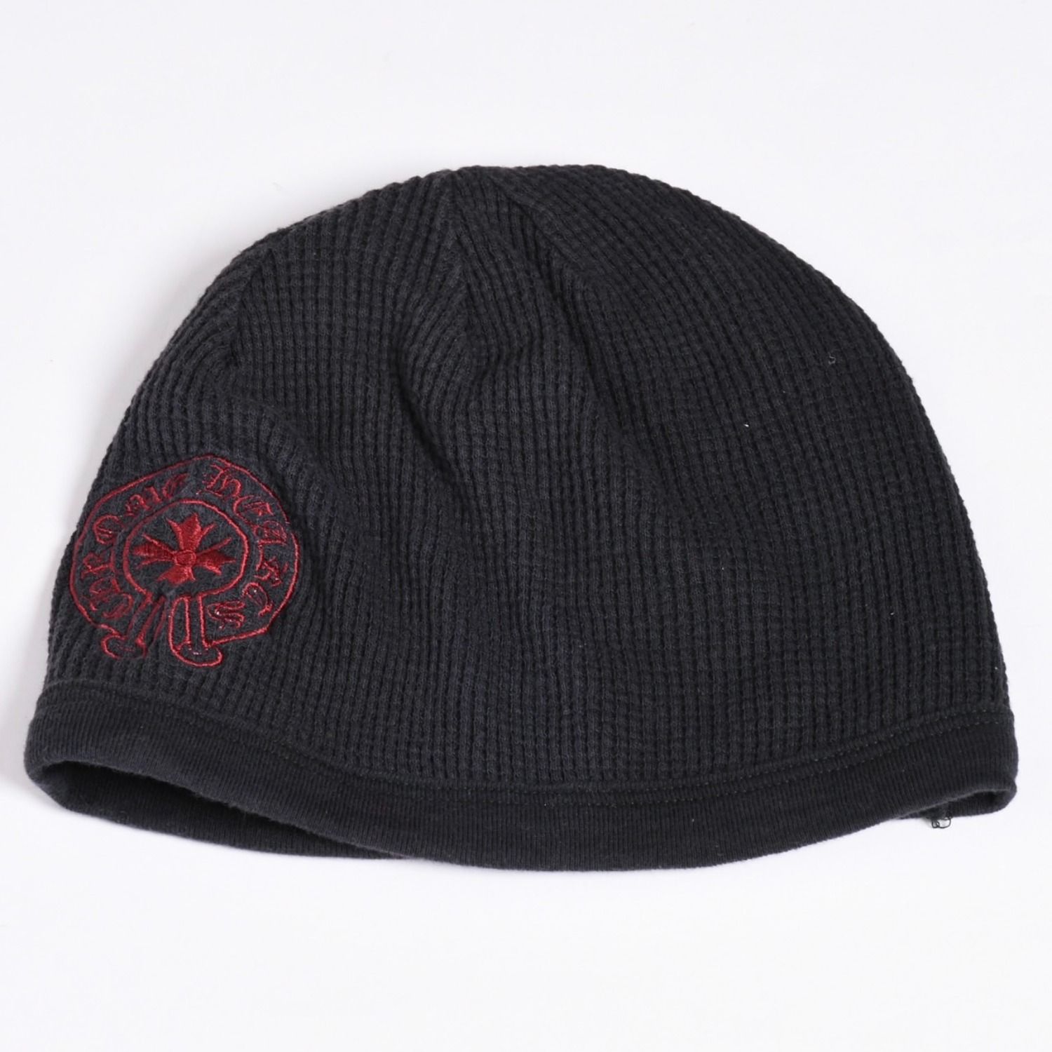 CHROME HEARTS クロムハーツ ニット帽 サーマルニット帽 ロゴコットン ホースシュー ブラック レッド 美品 中古 4a001967