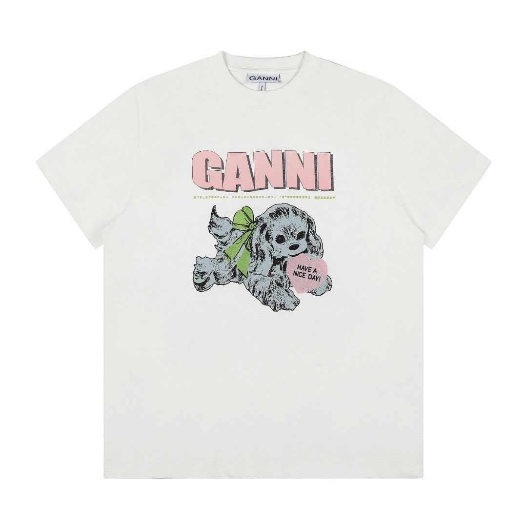 【GANNI】新品タグ付 ロゴ ドッグTシャツ オーガニックコットン 犬 大人気】GANNIガニー Puppyグラフィック Tシャツ オーガニックコットン