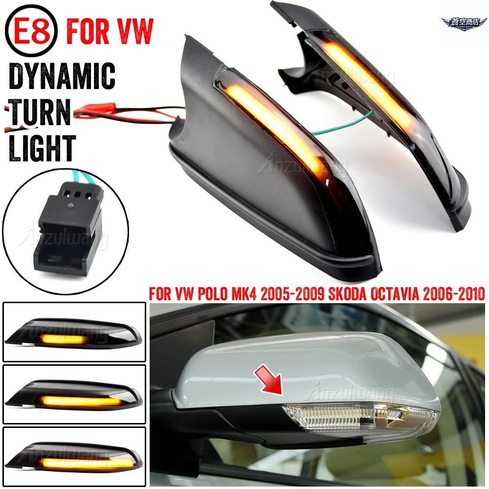 ダイナミックLEDターンシグナルライトミラーインジケーターブリンカーリピーターVWポロMK4 FLシュコダオクタビア2006 2007 2008-2010