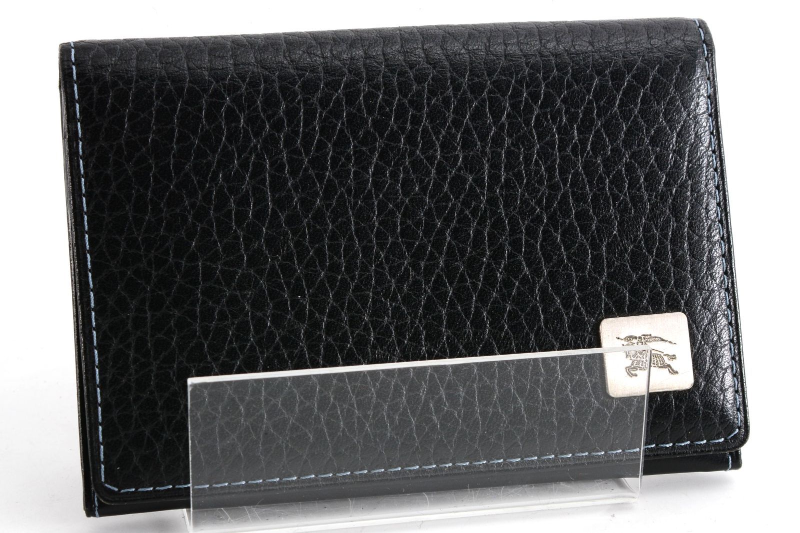 Burberry バーバリー Card Case 名刺入れ・カードケース レザー ブラック 黒 メンズ 男性 裏地ノバチェック シルバーロゴプレート