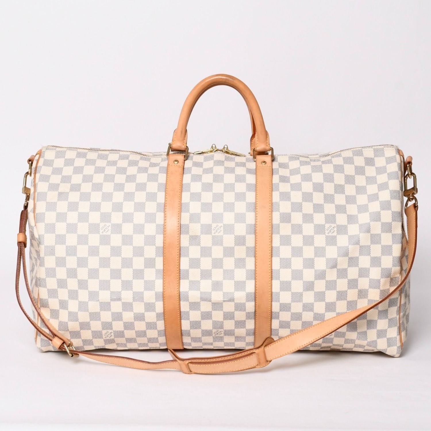 極美品 LOUIS VUITTON ルイヴィトン ボストンバッグ N41429 キーポルバンドリエール55 ベージュ ダミエアズール 中古 4a001916