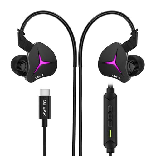 イヤホン 有線 タイプc KBEAR CG01 ゲーミング イヤモニ LEDライト HIFI イヤフォン 有線 タイプc 10mm 1DD PU+LCP 複合振膜ユニット type-c イヤホン マイク付き USB-C ゲーム 内蔵DSPオーディオデコーダ ノ