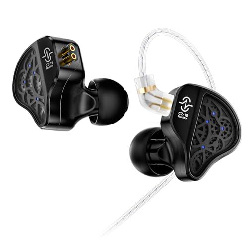 CCZ CZ10イヤホン 有線 1DD＋4BAイヤホン ゲーミング モニターイヤホン カナル型イヤホン 10mmデュアル磁気PET振膜ダイナミックドライバーイヤモニ 歯車デザイン 全金属構造 2-Pin マイク付き有線 iem ノイズキャンセリング OFC銀メ