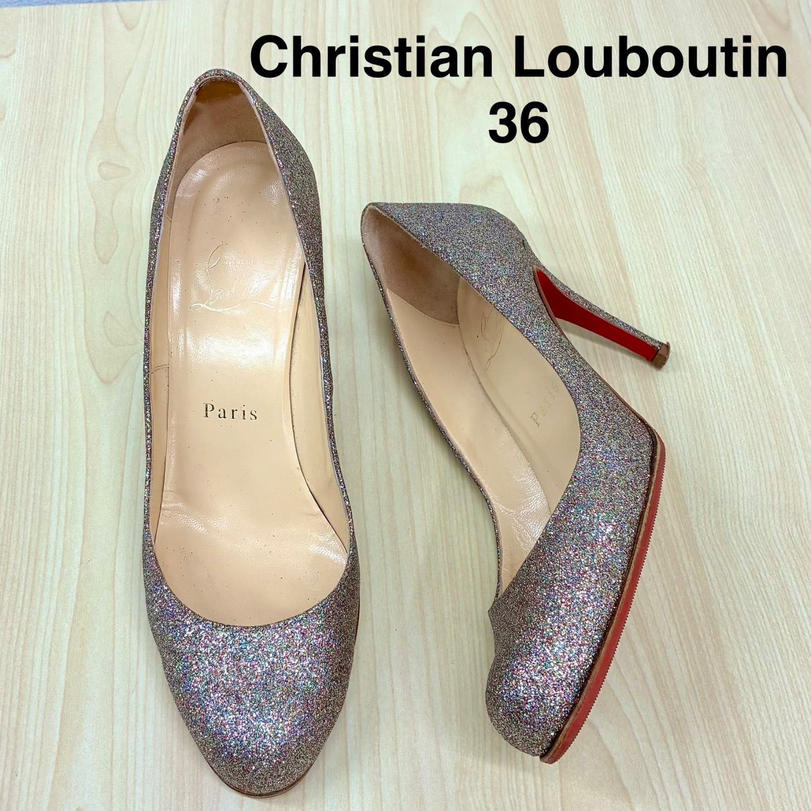 【クリスチャンルブタン Christian Louboutin】裏張り済み！グリッターミニ パンプス シューズ 靴 ハイヒール 36