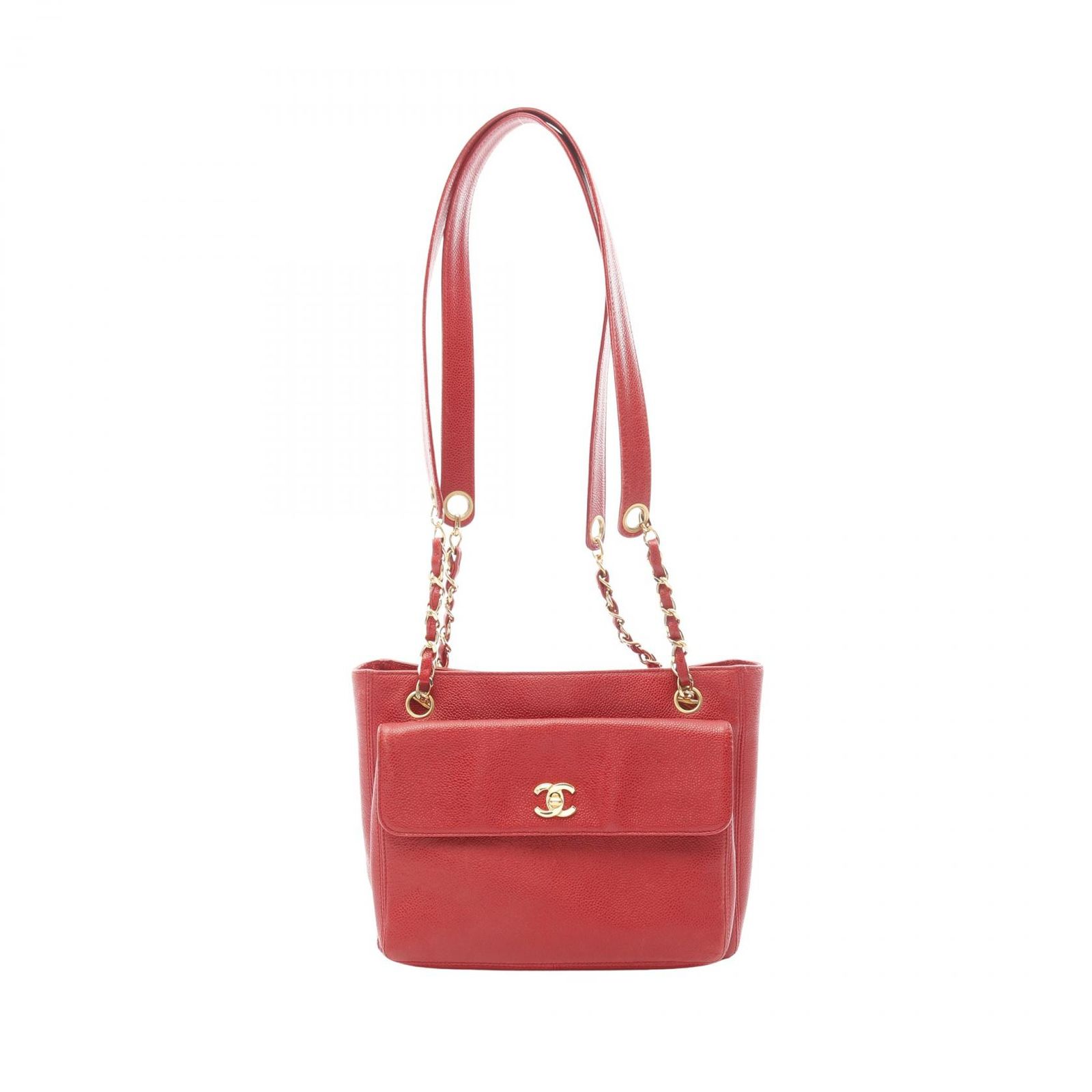 シャネル CHANEL トートバッグ ココマーク レッド カーフ（牛革） ココ
