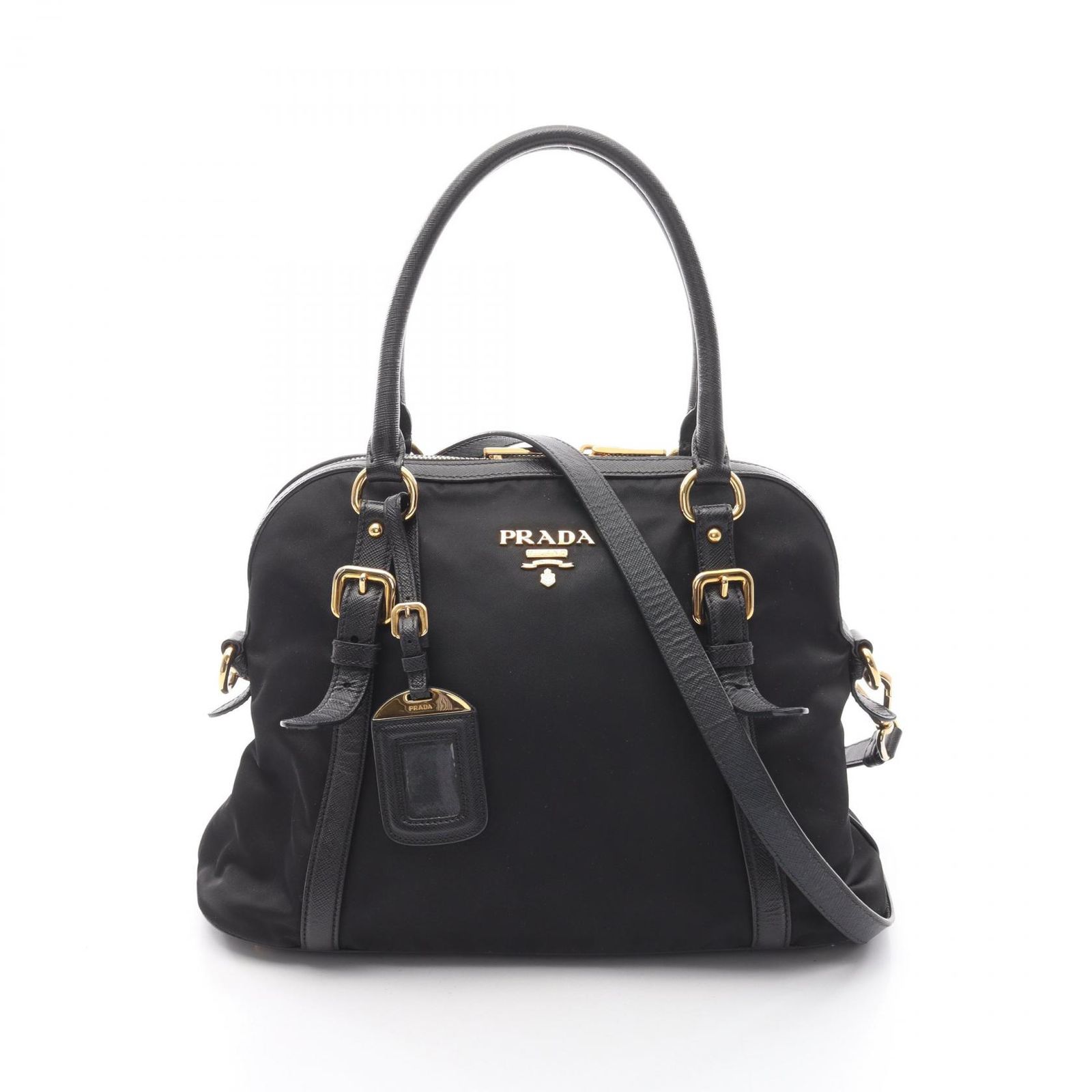 プラダ PRADA ハンドバッグ TESSUTO SAFFIANO ブラック ナイロン サフィアーノレザー 2way ハンドバッグ レディース Used B