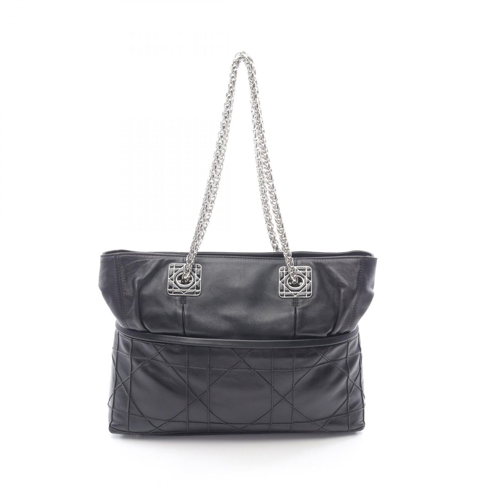 ディオール Dior トートバッグ グランヴィル ブラック レザー Granville チェーントート レディース Used B