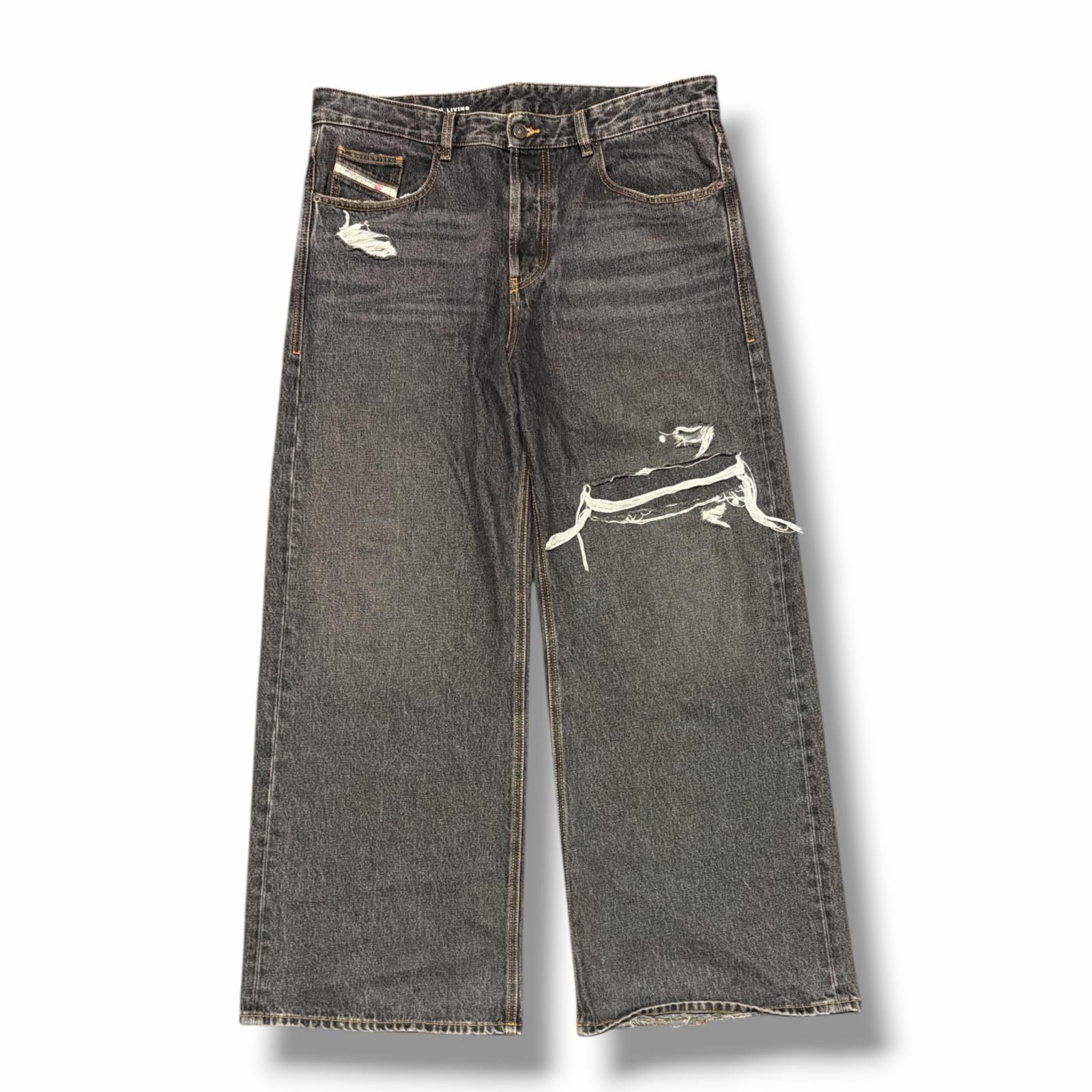 DIESEL Relaxed Jeans D-Rise リラックスドジーンズ ストレートデニム ワイドデニムパンツ ディーゼル 007F6 ブラック 36 （15418M）