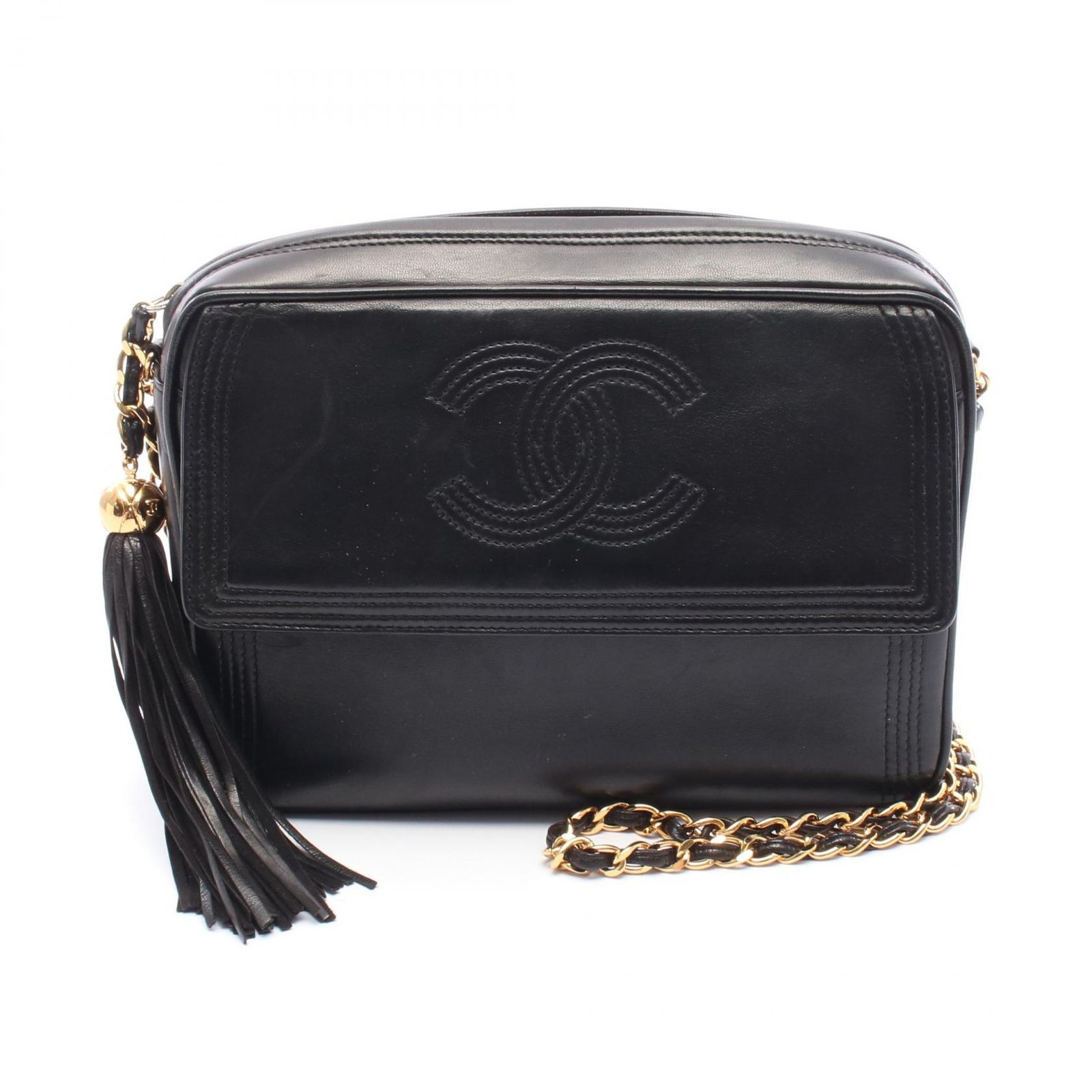 シャネル CHANEL ショルダーバッグ ココマーク ブラック ラムスキン（羊革） ココマーク フリンジ チェーンショルダー レディース Used A