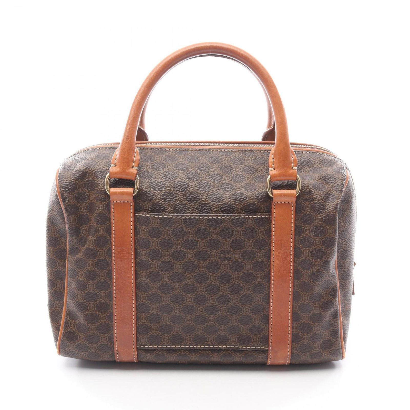 セリーヌ CELINE ハンドバッグ マカダム ブラウン PVCコーティングキャンバス レザー マカダム ボストンバッグ レディース Used B