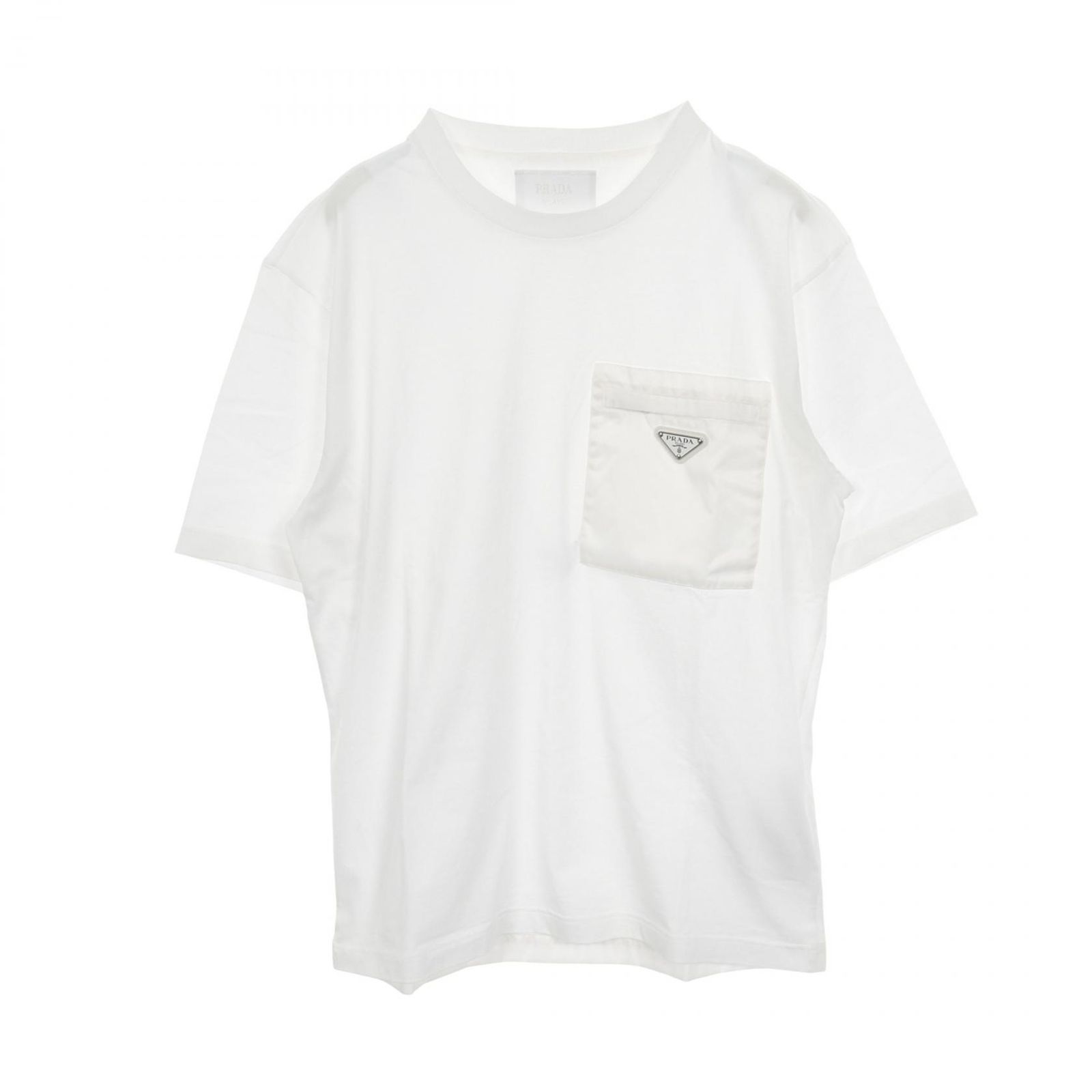 プラダ PRADA カットソー Re-Nylon トライアングルロゴプレート ホワイト コットン Tシャツ メンズ Used A