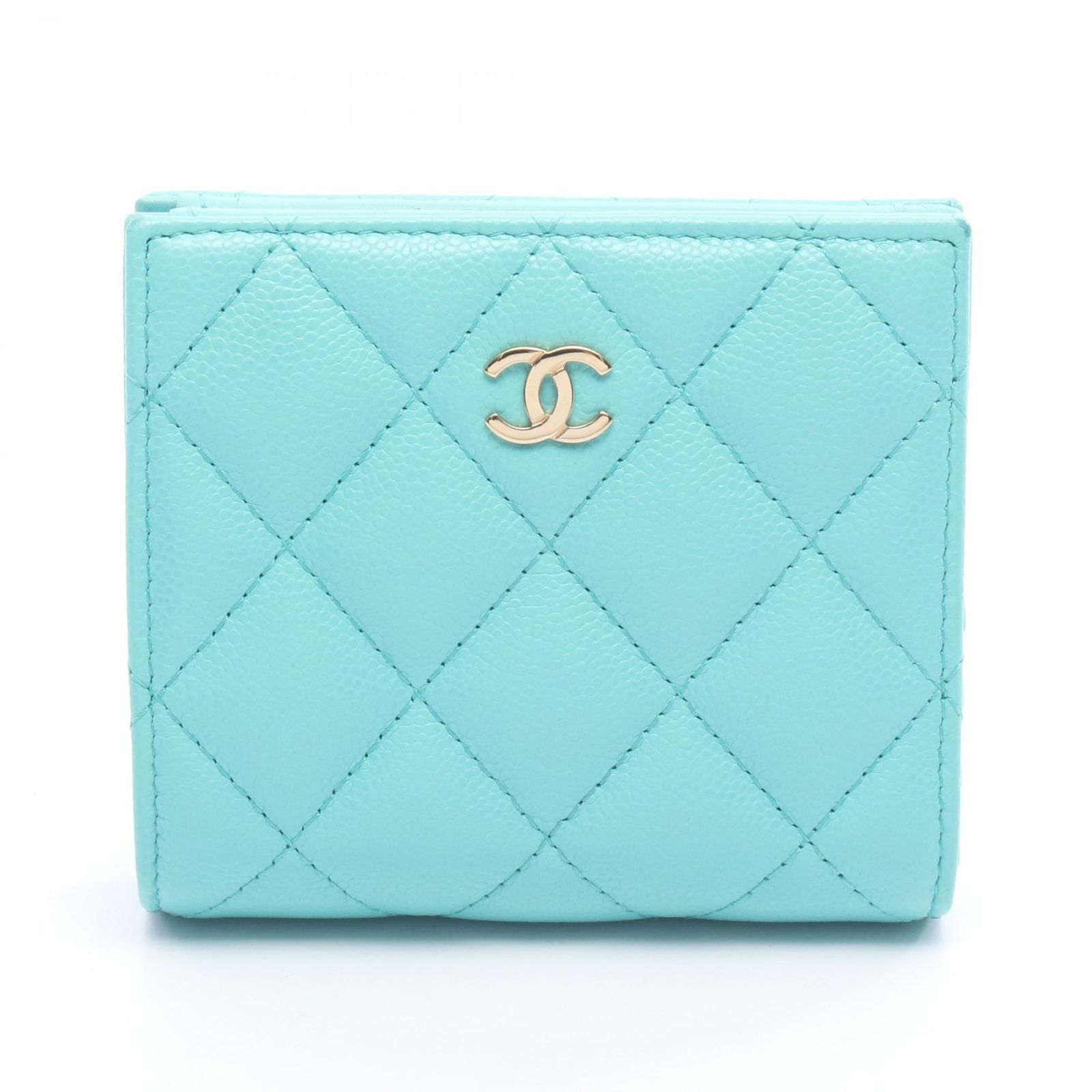 シャネル CHANEL 二つ折り財布 マトラッセ クラシック スモールウォレット AP3178 ターコイズ レザー マトラッセ スモールウォレット レディース Used A