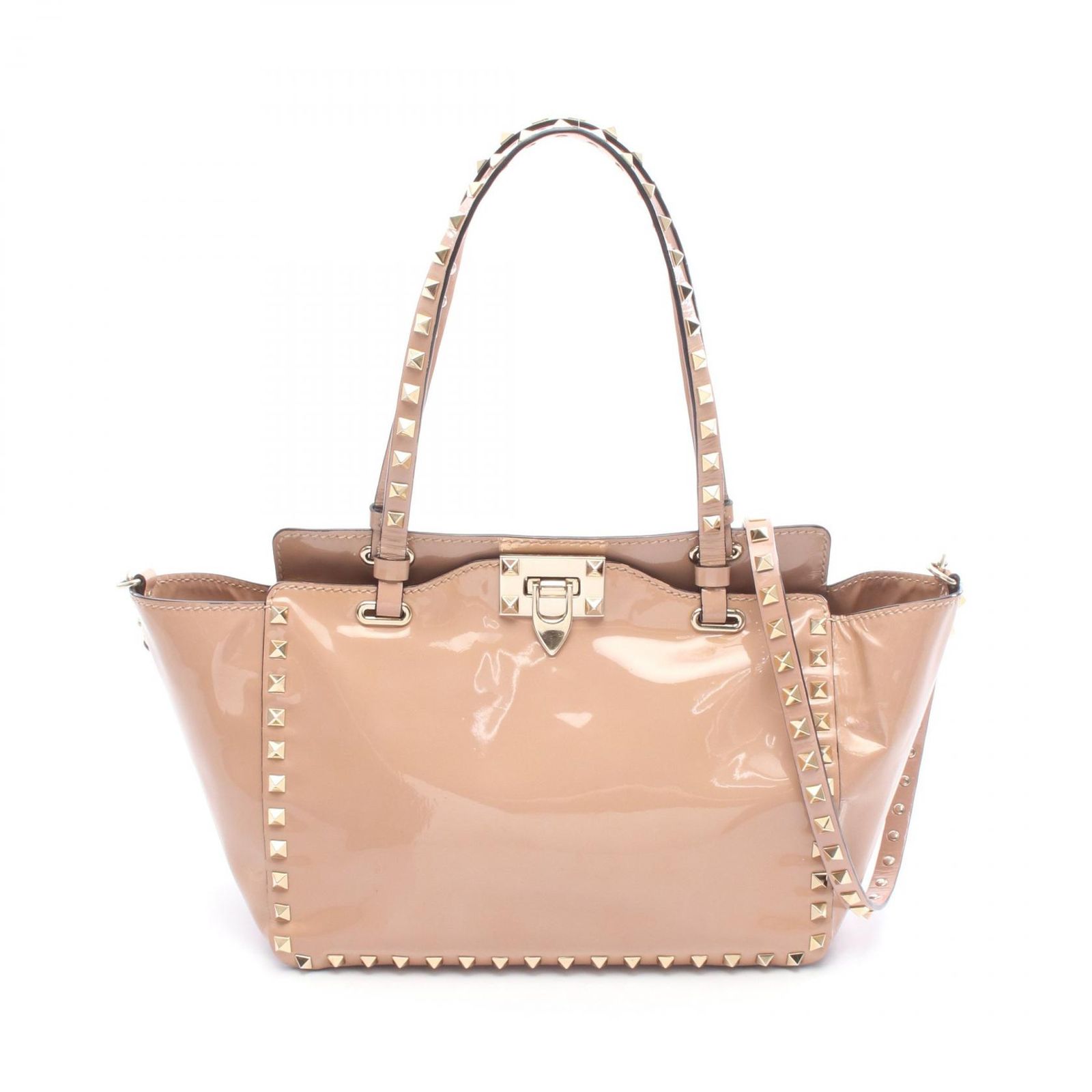 ヴァレンティノ・ガラヴァーニ Valentino Garavani トートバッグ ロックスタッズ ミディアム ピンクベージュ パテントレザー ロックスタッズ 2wayバッグ レディース