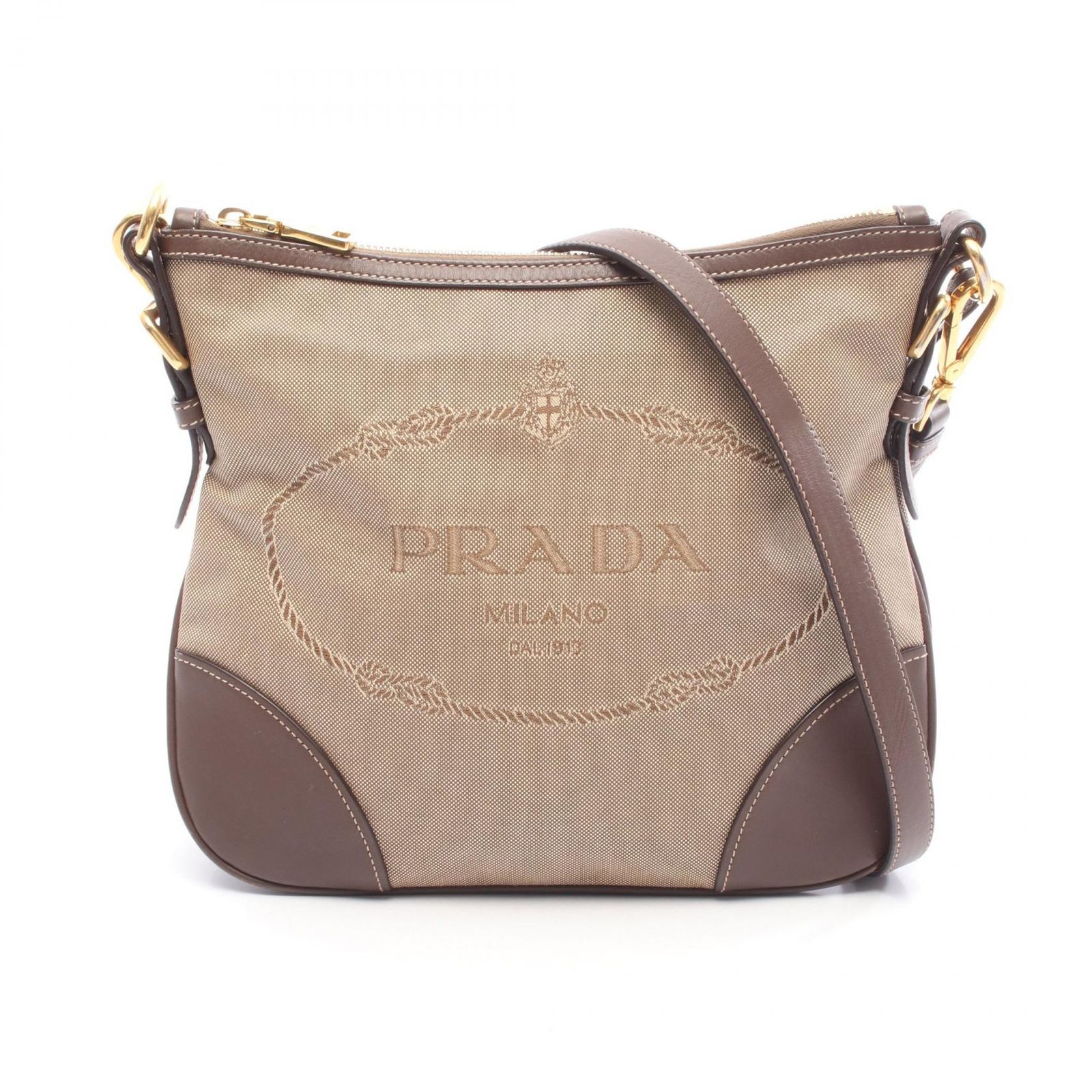 プラダ PRADA ショルダーバッグ LOGO JACQUARD ロゴ ジャガード BT867A ベージュ/ブラウン キャンバス レザー ロゴジャガード ショルダーバッグ レディース Used B
