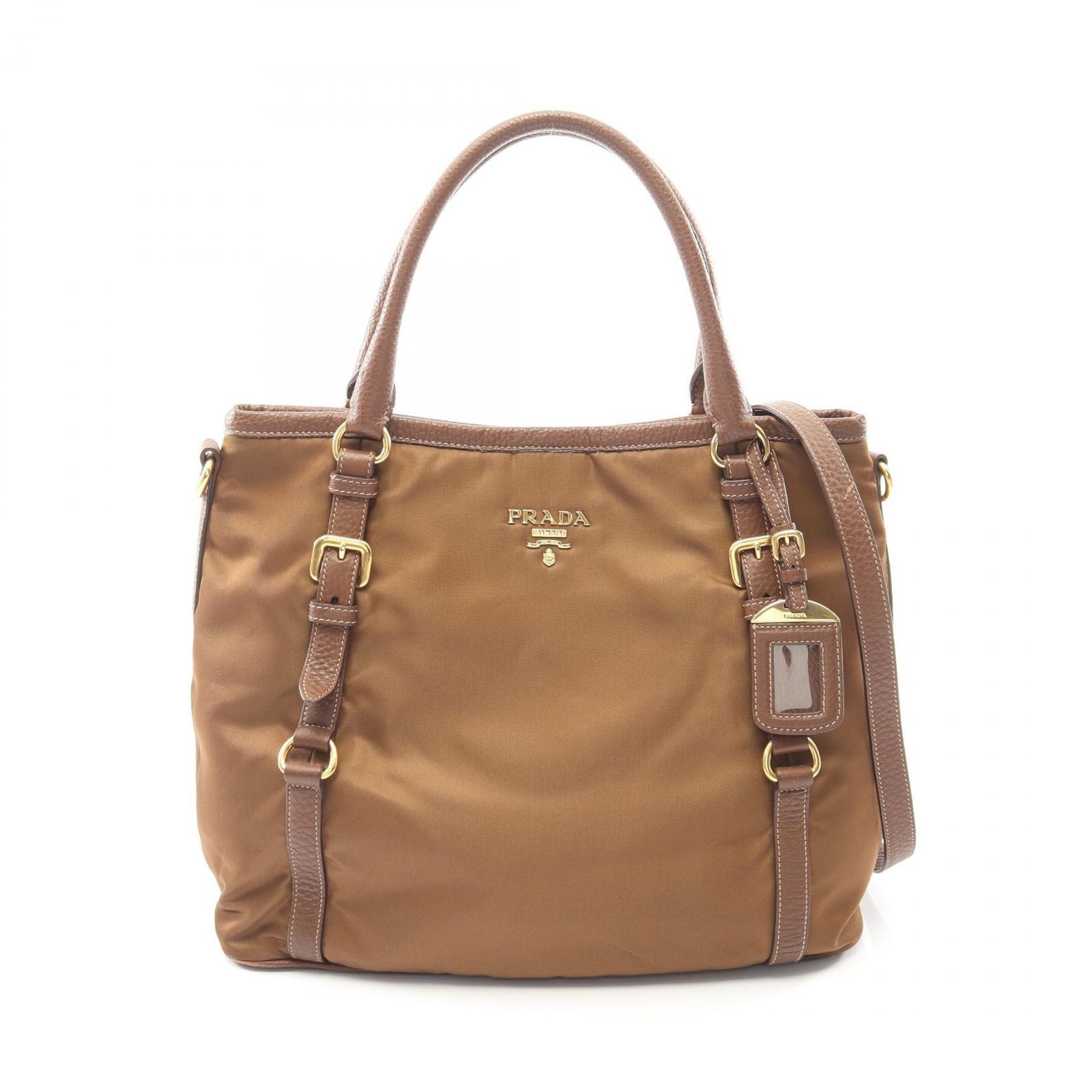 プラダ PRADA ハンドバッグ TESSUTO VIT DAINO ブラウン ナイロン レザー 2wayトート レディース Used B