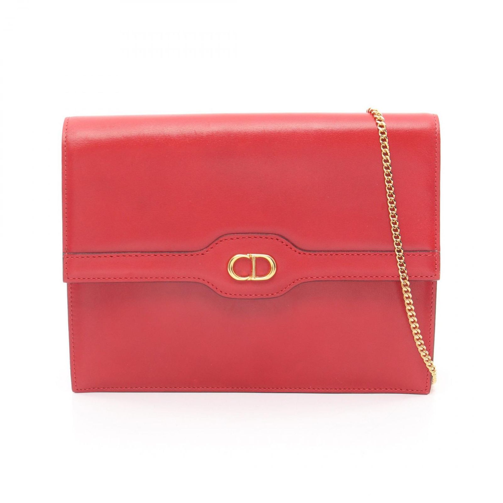 ディオール Dior ショルダーバッグ CDロゴ レッド レザー ヴィンテージ チェーンショルダー レディース Used B