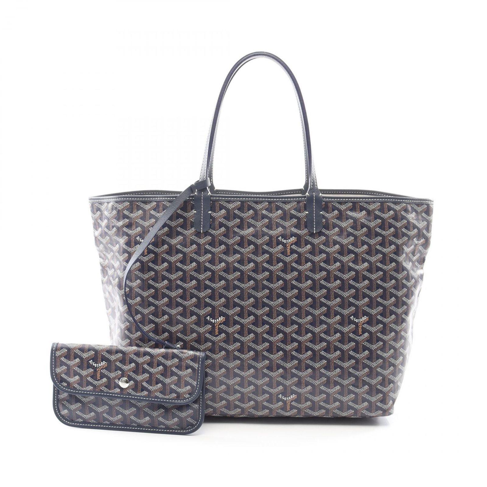 ゴヤール GOYARD トートバッグ サンルイPM ネイビー PVCコーティングキャンバス レザー サンルイPM レディース Used A