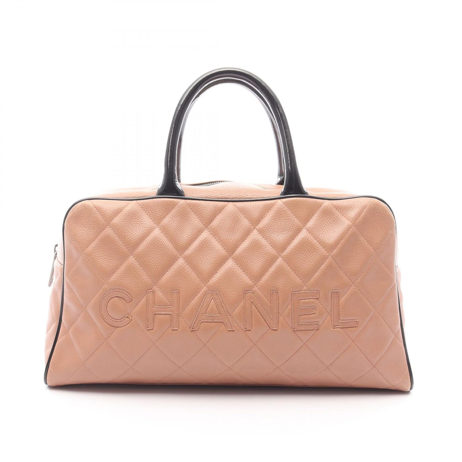 シャネル CHANEL ハンドバッグ マトラッセ 15685 ベージュ/ブラック キャビアスキン(グレインドカーフ) パテントレザー マトラッセ CHANELロゴ ボストンバッグ レディース