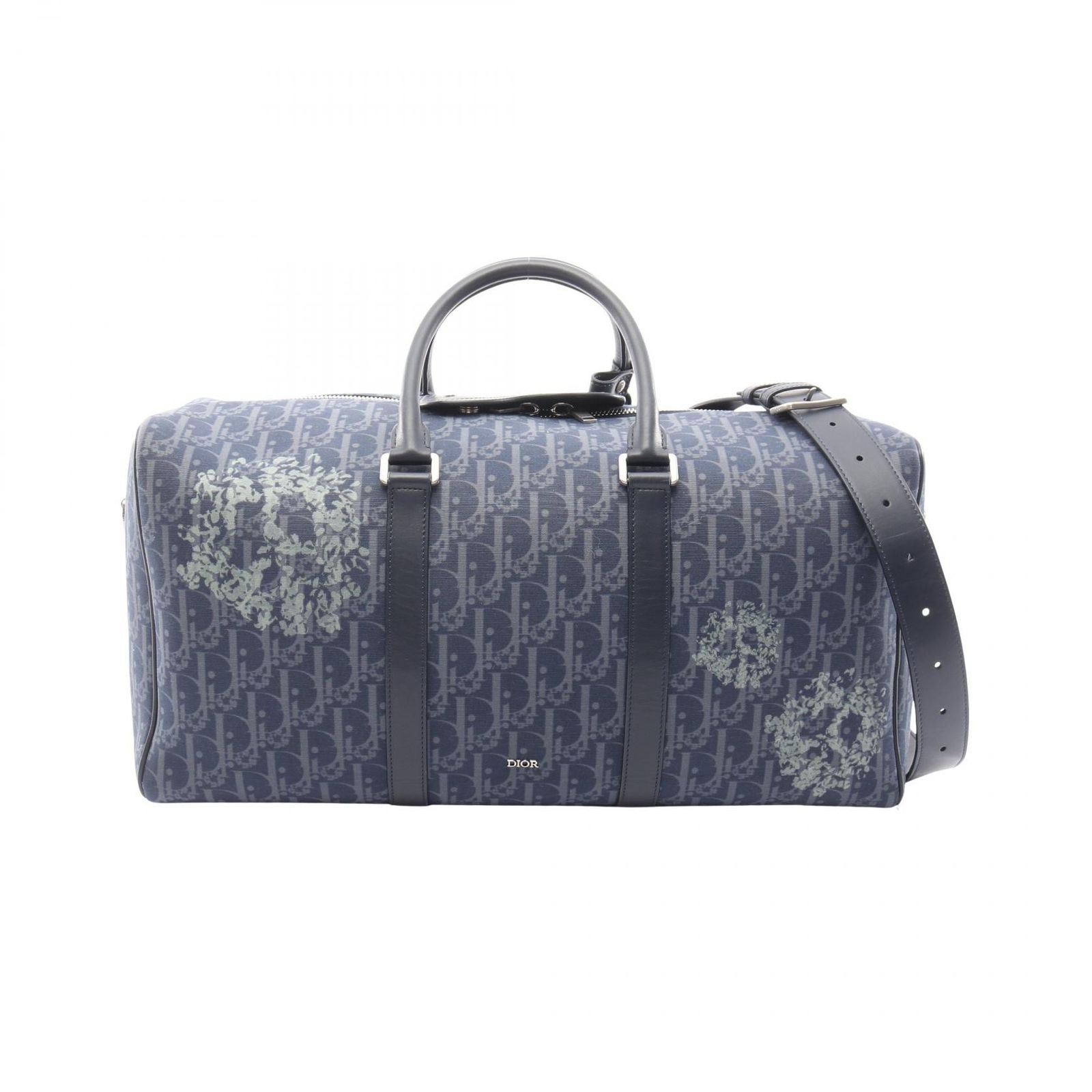 ディオール Dior ボストンバッグ DIOR × Denim Tears ランゴ50 オブリーク ピースサイン ネイビー キャンバス レザー ティアーズ ランゴ 50 オブリーク ピースサイン