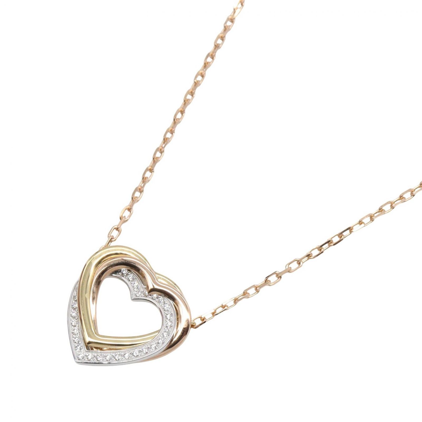 カルティエ CARTIER ネックレス トリニティハート ダイヤ ネックレス 首回38/41㎝ K18（イエローゴールド） K18WG（ホワイトゴールド） トリニティハート ダイヤ ネックレス