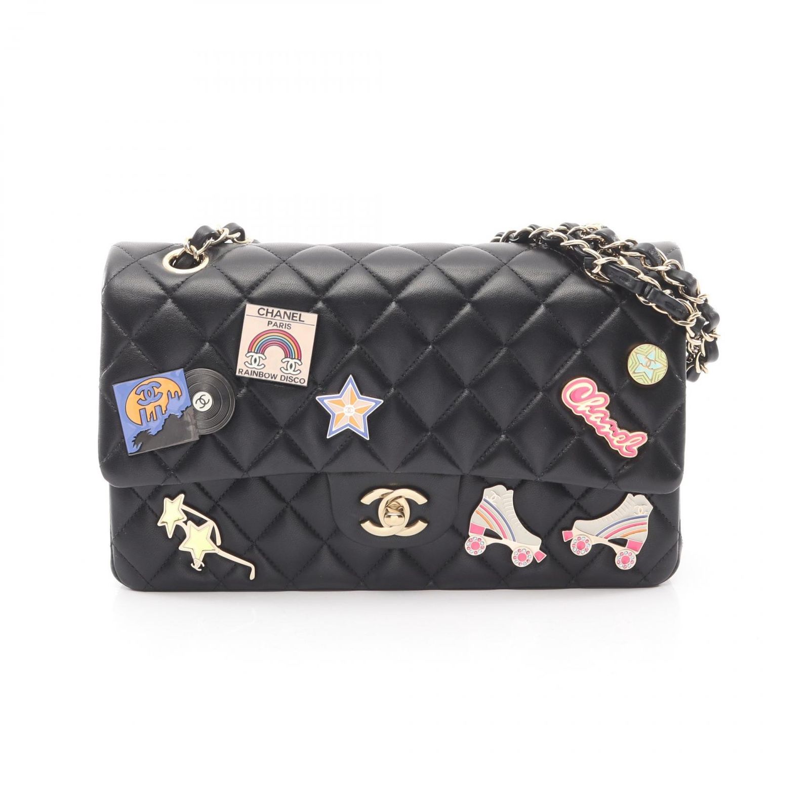 シャネル CHANEL ショルダーバッグ マトラッセ Wフラップ A01112 ブラック ラムスキン（羊革） マトラッセ ダブルフラップ チェーンショルダー レディース Used A