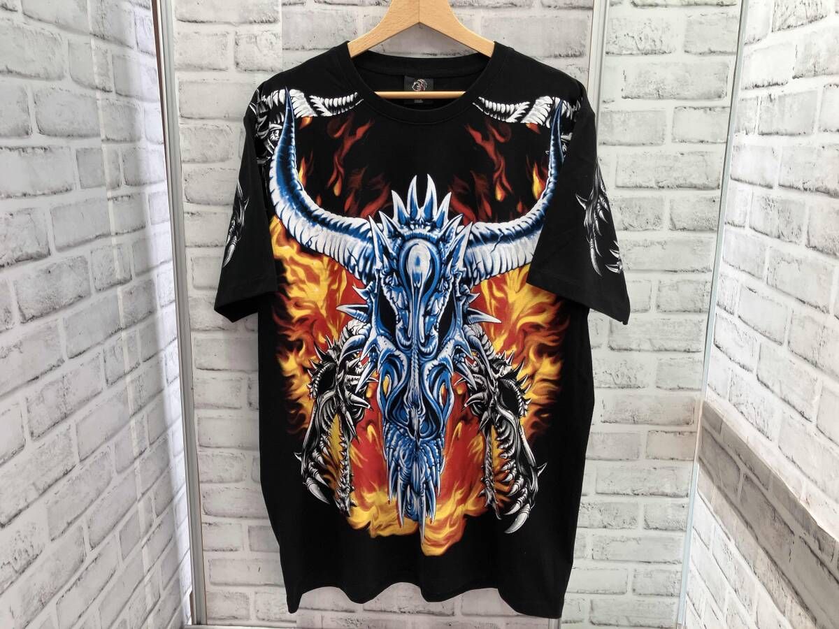USED / 古着 / グラフィックTee / ドラゴン×骨×炎 / カラープリント / Black(ブラック) / XXLサイズ 4,100円