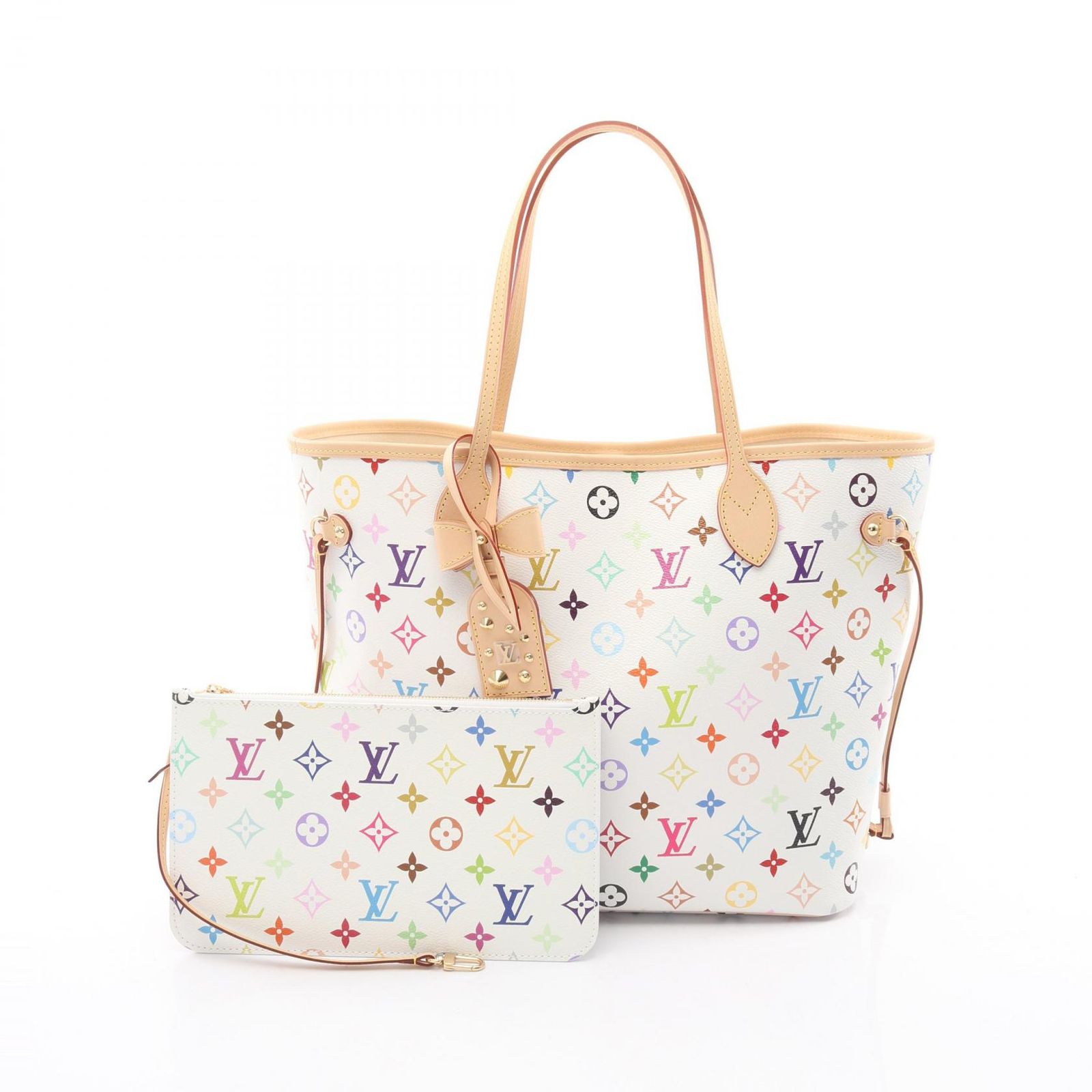 ルイ・ヴィトン LOUIS VUITTON トートバッグ LV × TM ネヴァーフルMM モノグラムマルチカラー M27787 ブロン PVCコーティングキャンバス レザー LV×TM ネヴァーフルMM